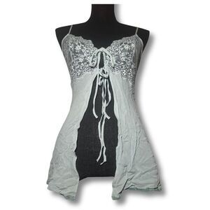 Y2K Vintage VS Green Floral Lace Fairy Coquette Dollette Babydoll Lingerie Top S